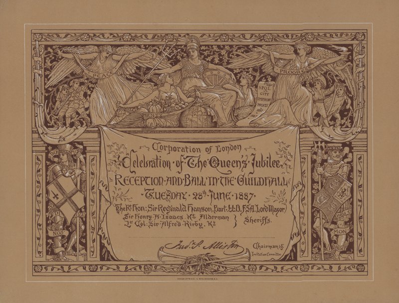Recepce a ples na oslavu zlatého jubilea královny Viktorie v Guildhall, Londýn, 28. června 1887 (litografie) od English School