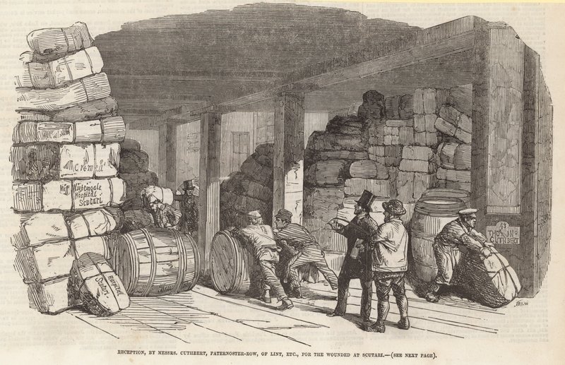 Přijetí, od pánů Cuthberta, Paternoster Row, chlupů atd., pro raněné ve Scutari od English School