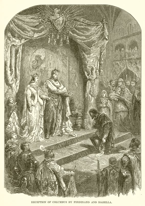 Přijetí Kolumba Ferdinandem a Isabellou od English School