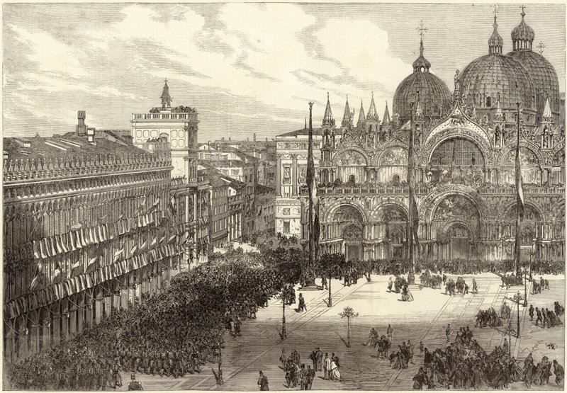 Přijetí italských jednotek před katedrálou sv. Marka od English School