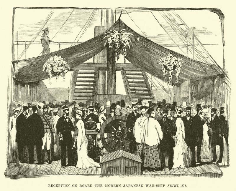 Přijetí na palubě moderní japonské válečné lodi Seiki, 1878 od English School