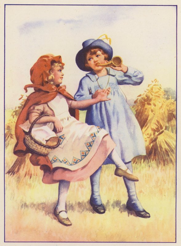 Červená Karkulka a modrý chlapeček (barevná litografie) od English School
