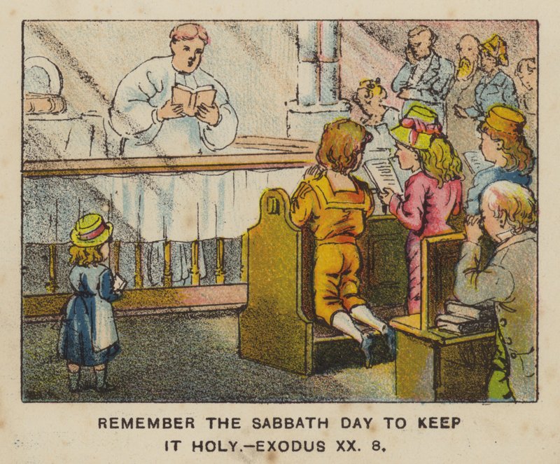 Pamatuj na den sabatu, aby byl svatý, Exodus XX 8 (barva litho) od English School