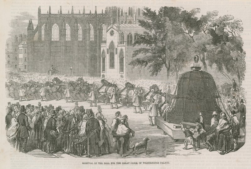 Odstranění zvonu pro Velké hodiny Westminsterského paláce od English School