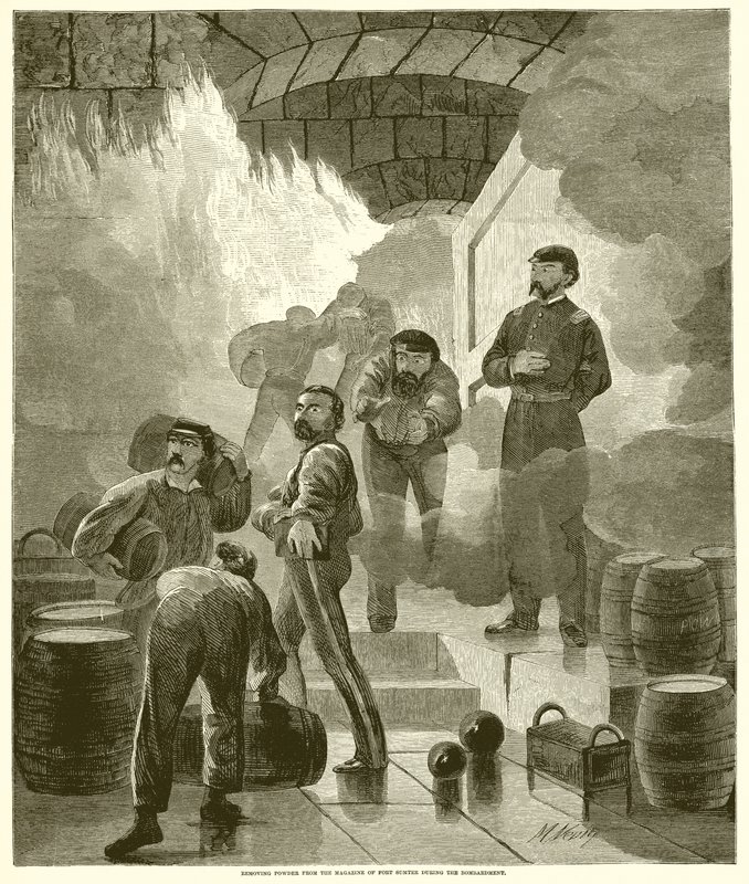 Odstranění prášku z časopisu Fort Sumter během bombardování od English School
