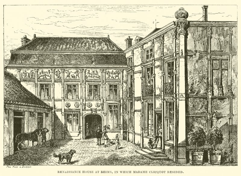 Renesanční dům v Remeši, ve kterém bydlela madame Clicquot (rytina) od English School