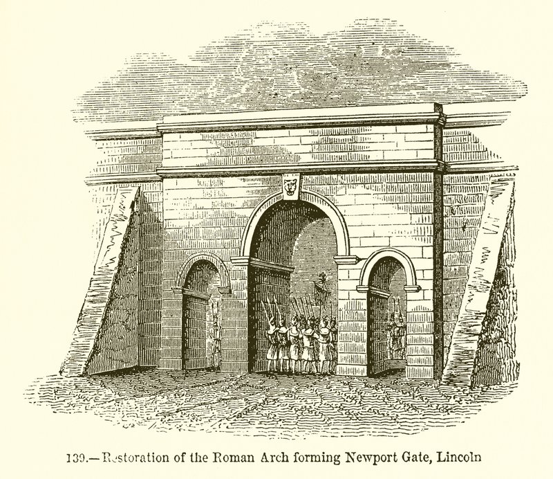 Obnova římského oblouku tvořícího Newport Gate, Lincoln od English School