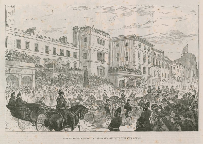 Vracející se průvod v Pall Mall od English School