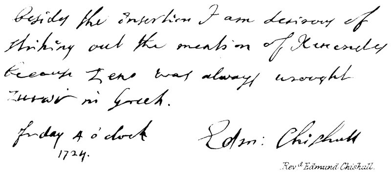 Revd Edmund Chishull od English School