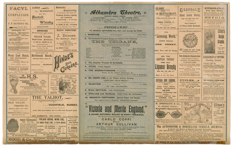 Rub reklamního letáku pro divadlo Alhambra od English School