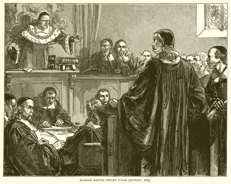 Richard Baxter před soudcem Jeffreysem, 1685 od English School
