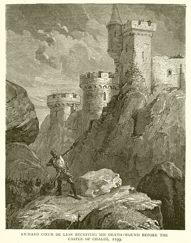 Richard Coeur de Lion dostává své smrtelné zranění před hradem Chaluz, 1199 od English School