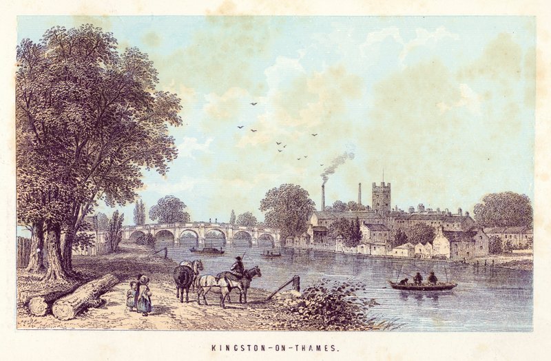River Thames: Kingston-on-Thames (barevná rytina) od English School
