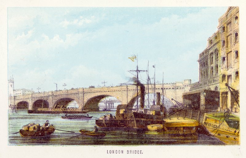 River Thames: London Bridge (barevná rytina) od English School