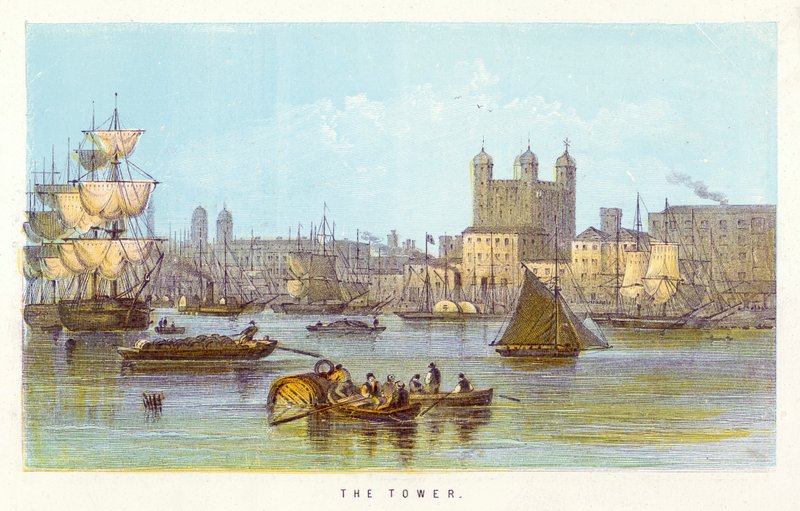 River Thames: The Tower (barevná rytina) od English School