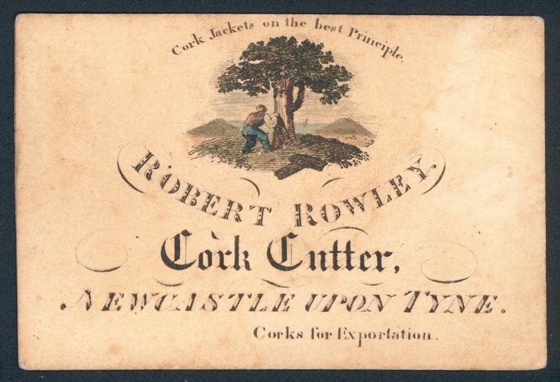 Robert Rowley, řezačka korku, vizitka od English School