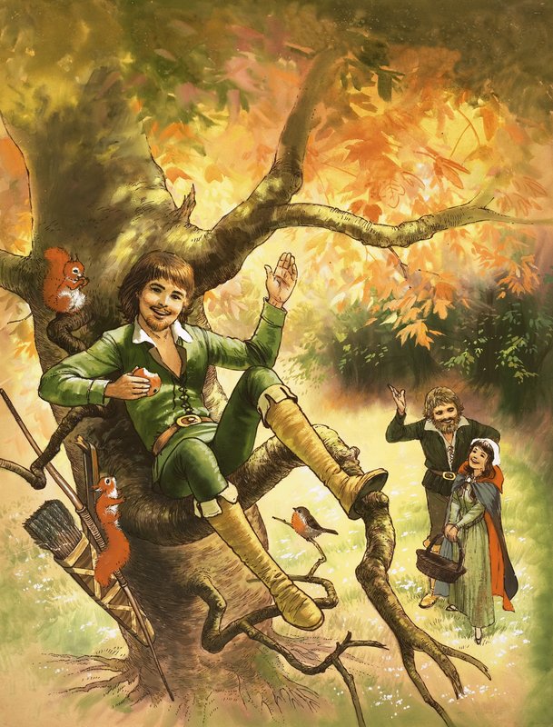 Robin Hood odpočívá na stromě od English School
