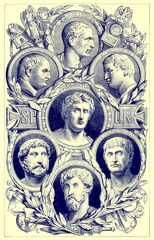 Římští císaři, ilustrace z Ilustrované historie světa, publikovaná kolem roku 1880 (digitálně vylepšený obrázek) od English School