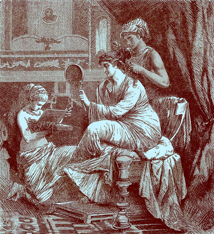 Římská dáma na toaletě, ilustrace z Ilustrované historie světa, publikované kolem roku 1880 (digitálně vylepšený obrázek) od English School