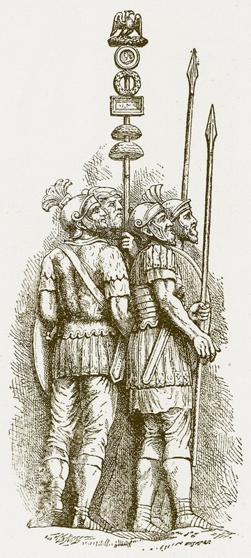Římští vojáci, ilustrace k Historii Anglie od H. O. Arnold-Forstera, publikováno 1897 (digitálně vylepšený obrázek) od English School