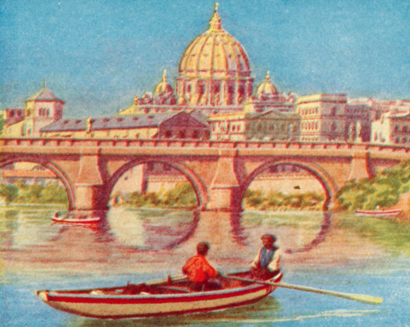 Řím, Svatý Petr od Tibery (barevná litografie) od English School