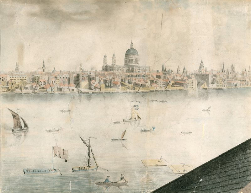 Střešní pohled na katedrálu St Pauls, Londýn a řeku Temži od English School