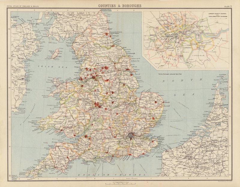 Royal Atlas, c 1900: County and Boroughs (barevné lito) od English School