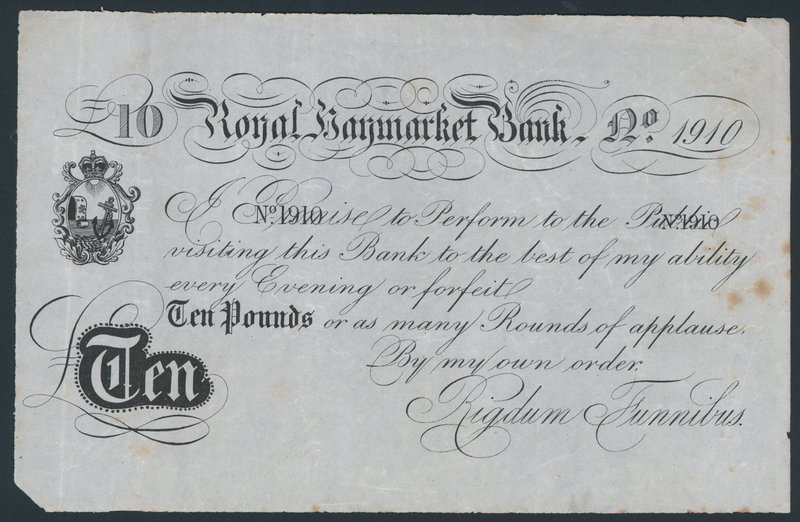 Royal Haymarket Bank, vtipná divadelní bankovka od English School