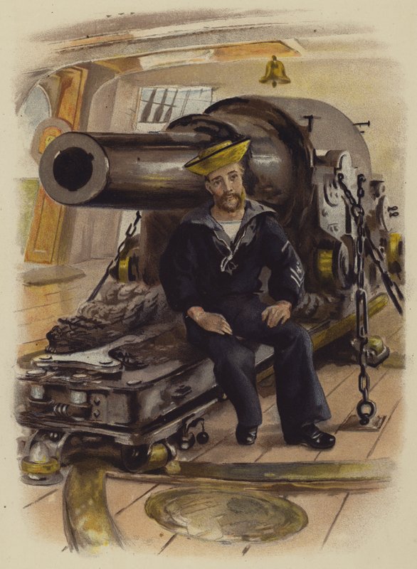 Dobrovolník královského námořního dělostřelectva (barevná litografie) od English School