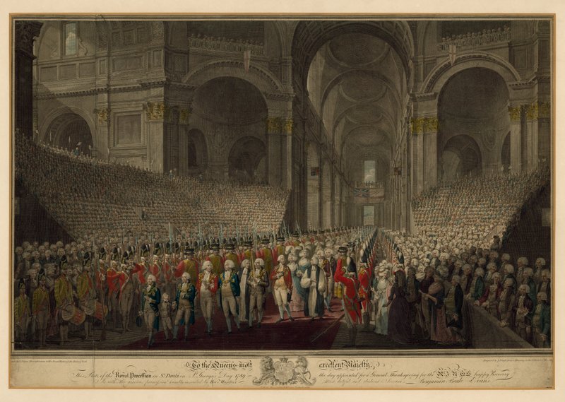 Královský průvod v katedrále svatého Pavla na svátek svatého Jiří, 1789 od English School
