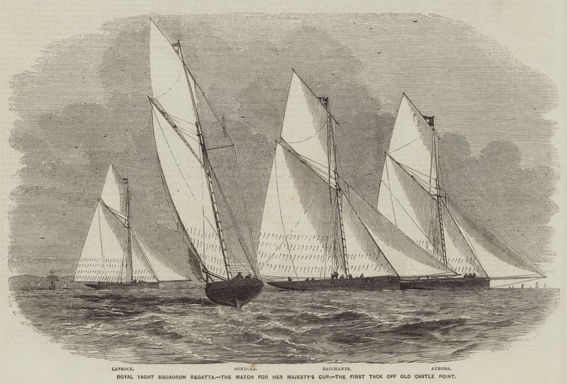 Royal Yacht Squadron Regatta, zápas o pohár Jejího Veličenstva, První Tack Off Old Castle Point (rytina) od English School