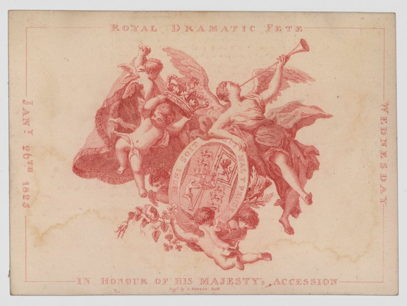 Královská dramatická slavnost na počest výročí nástupu krále Jiřího IV., 26. ledna 1825 (barevná rytina) od English School