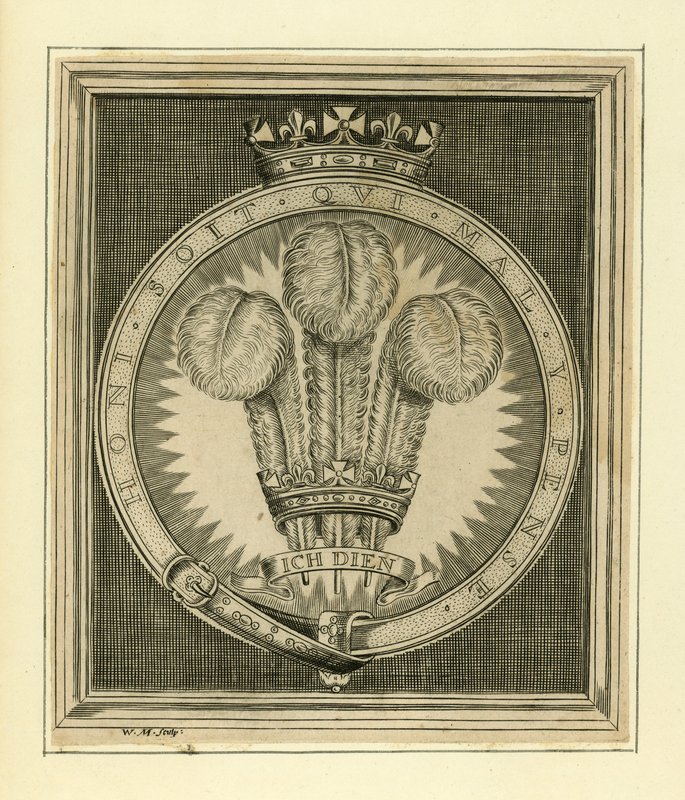 Královské motto. Honi Soit Qui Mal Y Think od English School