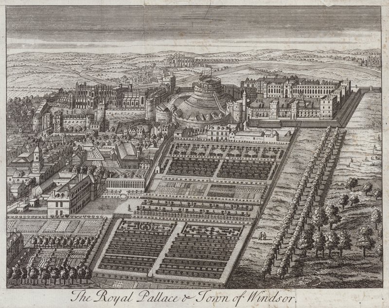Královský palác a město Windsor, Berkshire (rytina) od English School