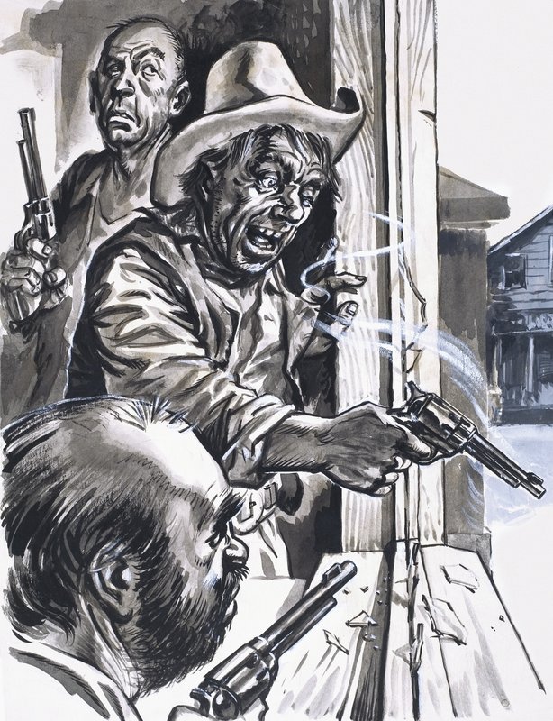 Ruffian Cowboys střílející z okna od English School