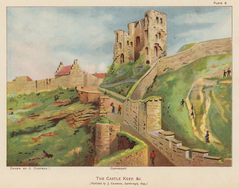 Zřícenina hradu Scarborough (barevná litografie) od English School