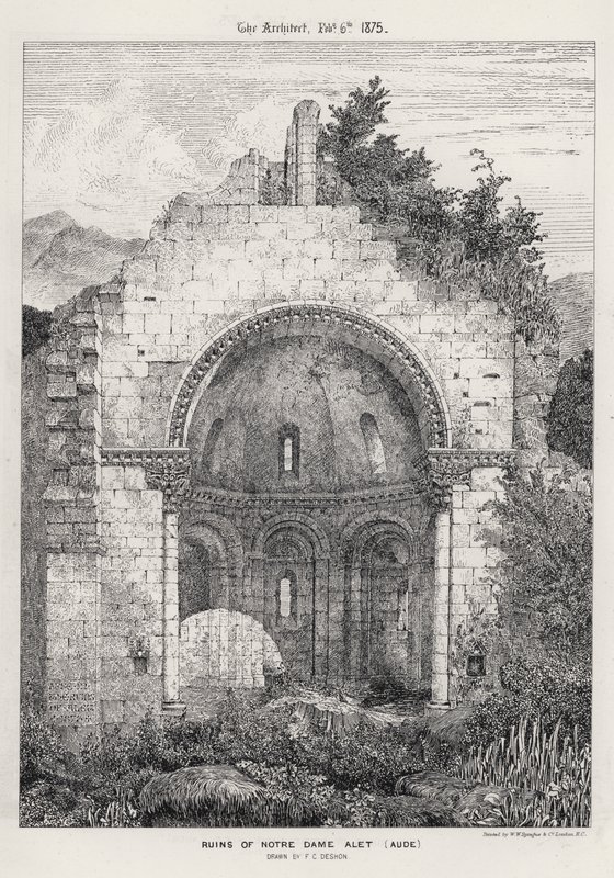 Ruiny Notre Dame Alet, Aude (rytina) od English School