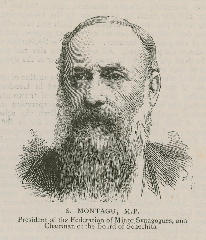 S Montagu, poslanec, prezident Federace malých synagog a předseda správní rady Schechita od English School