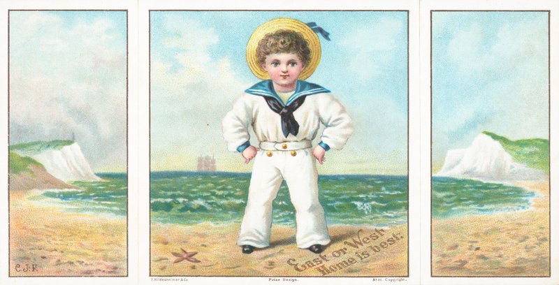 Sailor Boy na pláži, vánoční přání. od English School