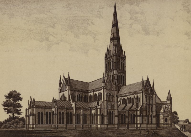 Katedrála v Salisbury, ze severovýchodu (litho) od English School