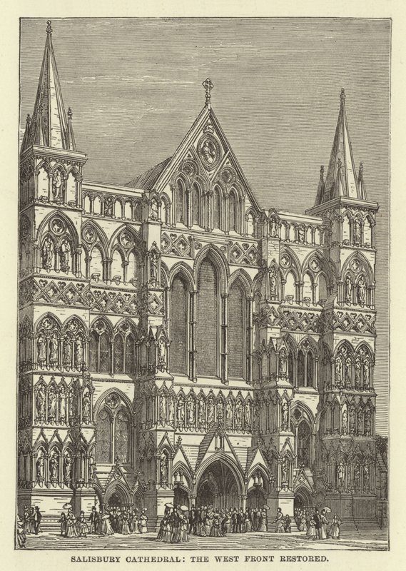 Katedrála v Salisbury, západní fronta obnovena od English School