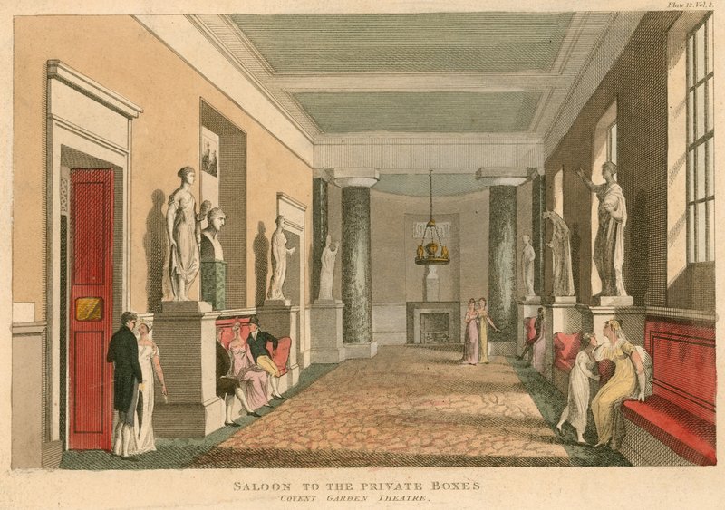 Saloon do soukromých boxů v Covent Garden Theatre v Londýně od English School