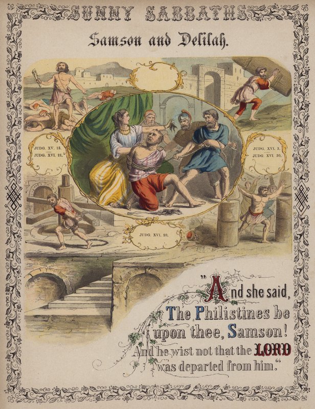 Samson a Dalila (barevná rytina) od English School