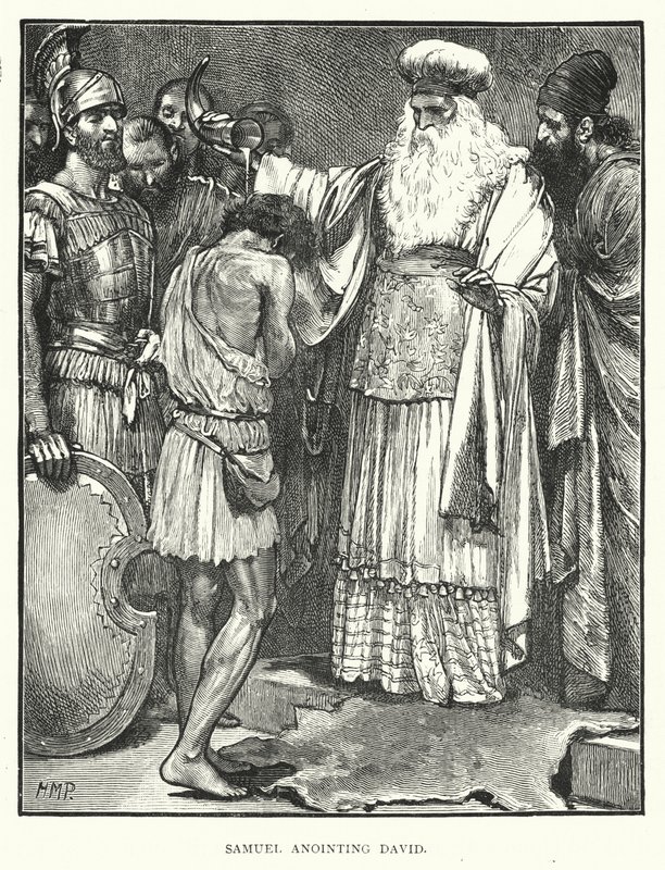 Samuel pomazání Davida (rytina) od English School