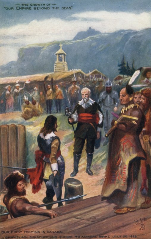 Samuel de Champlain se vzdává Quebecu admirálu Kirke, 20. července 1629 od English School