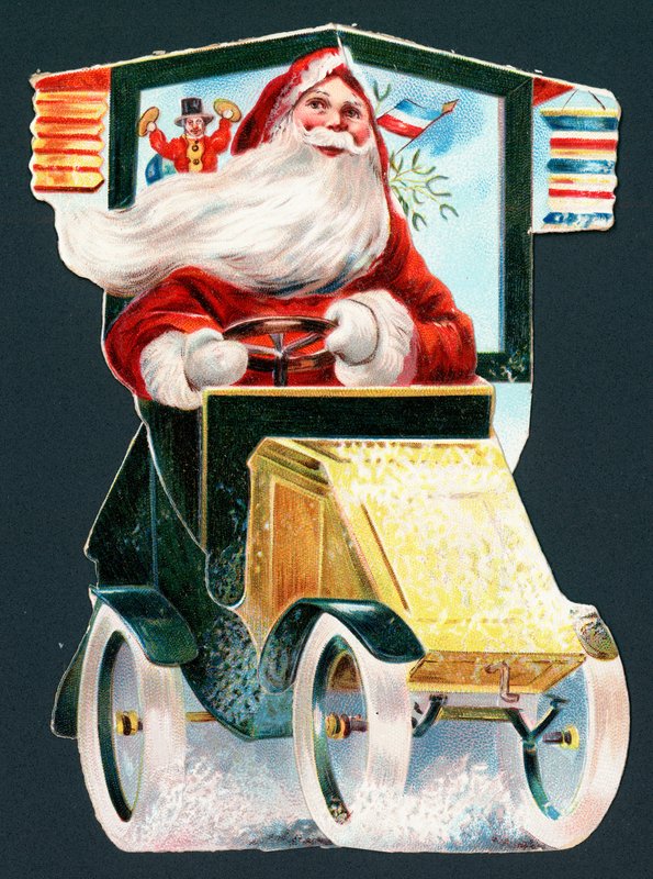 Santa Claus řídí auto, vánoční přání od English School