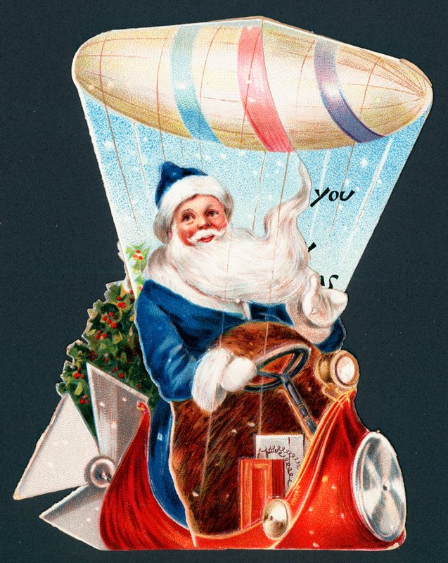 Santa Claus řídí vzducholoď, vánoční přání od English School
