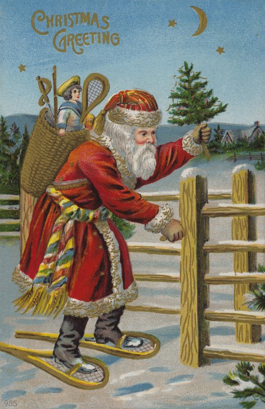 Santa Claus na sněžnicích (chromolitho) od English School