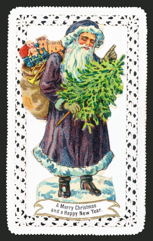 Santa Claus s hračkou pytel a strom, vánoční přání od English School
