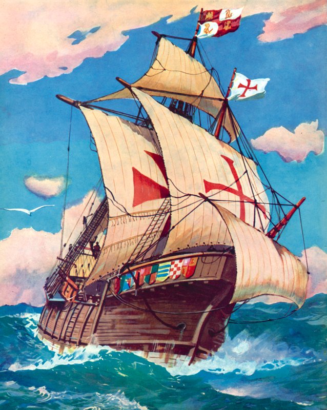 Santa Maria, Kryštof Kolumbus (barevné lito) od English School